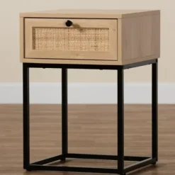 Nightstands-Kirkland's Home Light Wood And Rat Square Nights D Tan