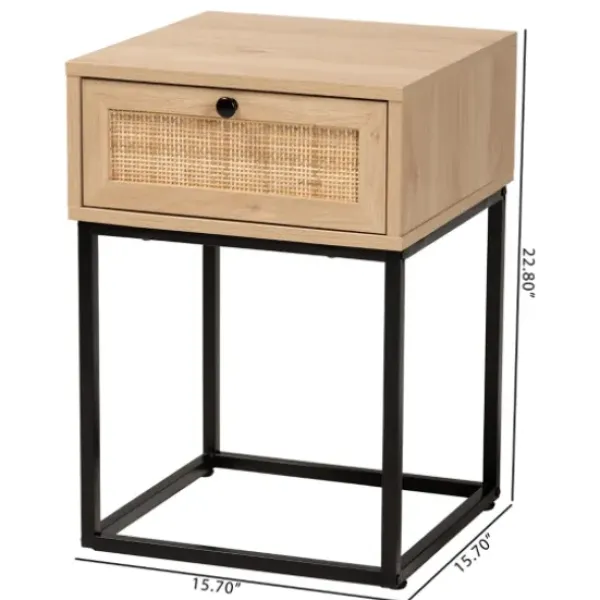Nightstands-Kirkland's Home Light Wood And Rat Square Nights D Tan