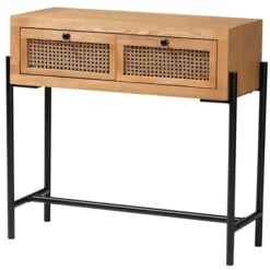 Console Tables-Kirkland's Home Light Wood And Rattan 2-Drawer Console Table Brown