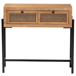 Console Tables-Kirkland's Home Light Wood And Rattan 2-Drawer Console Table Brown