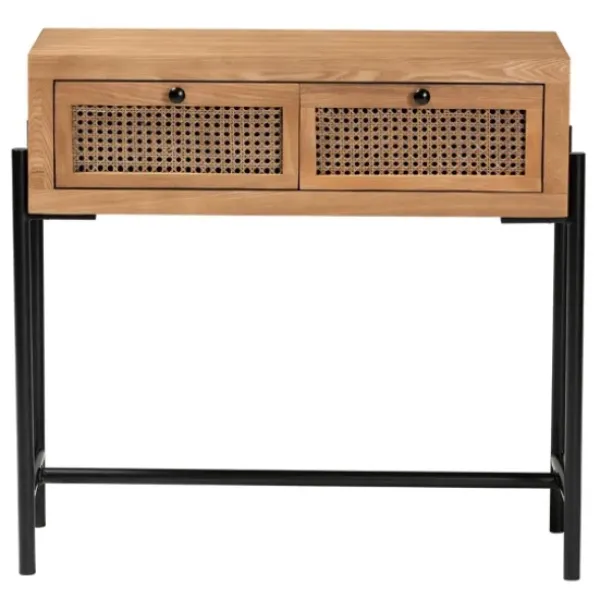 Console Tables-Kirkland's Home Light Wood And Rattan 2-Drawer Console Table Brown