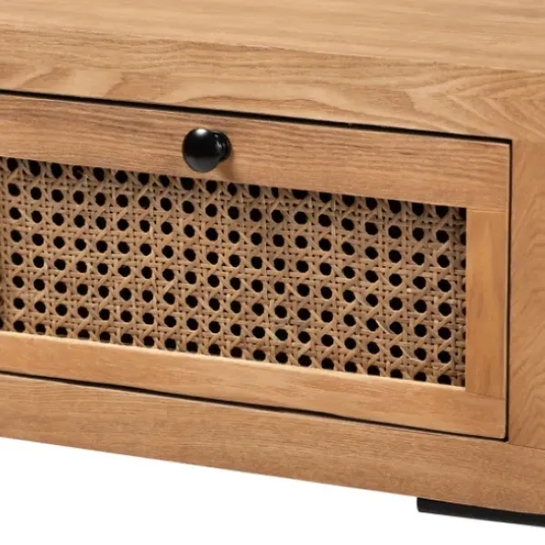 Console Tables-Kirkland's Home Light Wood And Rattan 2-Drawer Console Table Brown