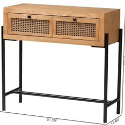 Console Tables-Kirkland's Home Light Wood And Rattan 2-Drawer Console Table Brown