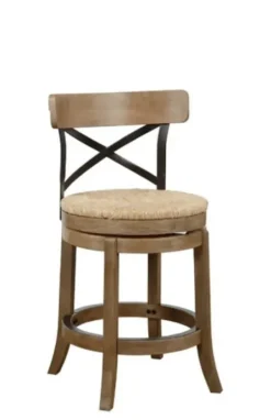 Bar Stools & Counter Height Stools-Kirkland's Home Light Wood And Seagrass Swivel Counter Stool Brown