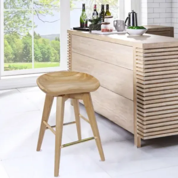 Bar Stools & Counter Height Stools-Kirkland's Home Light Wood Backless Swivel Counter Stool Tan