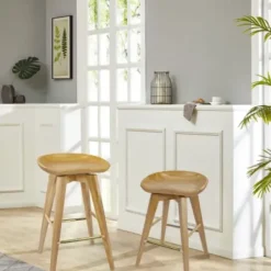 Bar Stools & Counter Height Stools-Kirkland's Home Light Wood Backless Swivel Counter Stool Tan