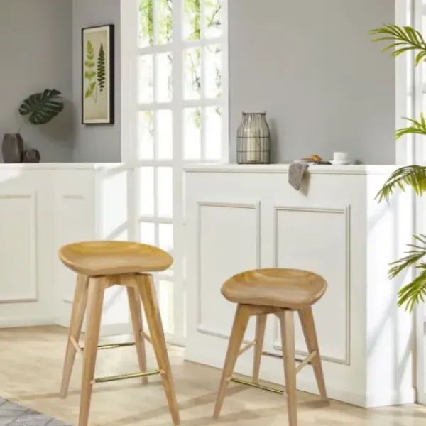 Bar Stools & Counter Height Stools-Kirkland's Home Light Wood Backless Swivel Counter Stool Tan