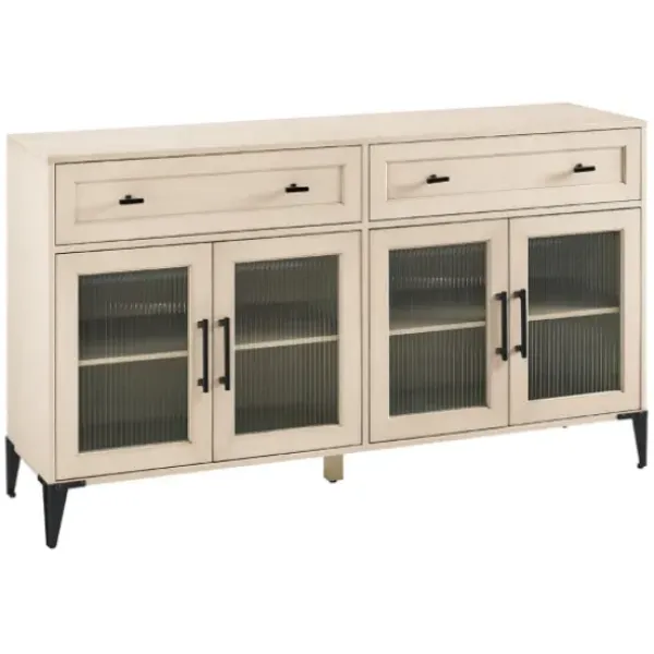 Cabinets & Sideboards-Kirkland's Home Light Wood Fluted Glass Doors Sideboard Tan