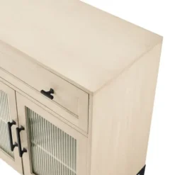 Cabinets & Sideboards-Kirkland's Home Light Wood Fluted Glass Doors Sideboard Tan