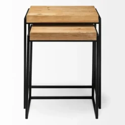 Accent & End Tables-Kirkland's Home Light Wood Nesting Accent Tables, Set Of 2 Tan/Black