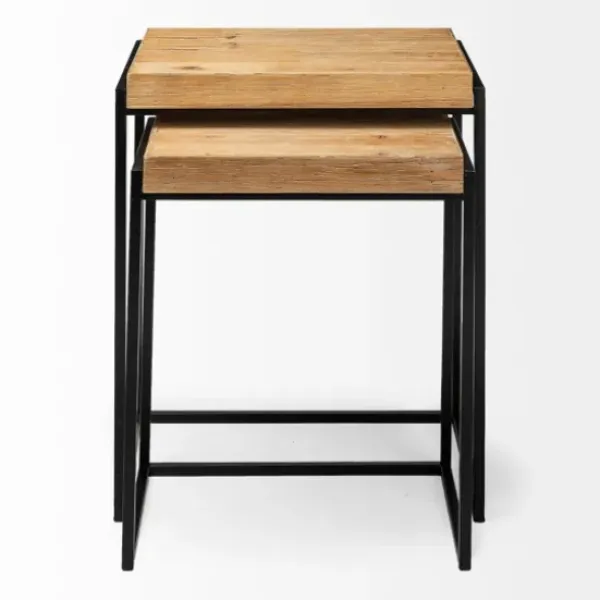 Accent & End Tables-Kirkland's Home Light Wood Nesting Accent Tables, Set Of 2 Tan/Black