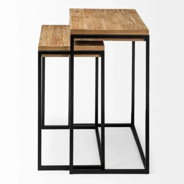 Accent & End Tables-Kirkland's Home Light Wood Nesting Accent Tables, Set Of 2 Tan/Black
