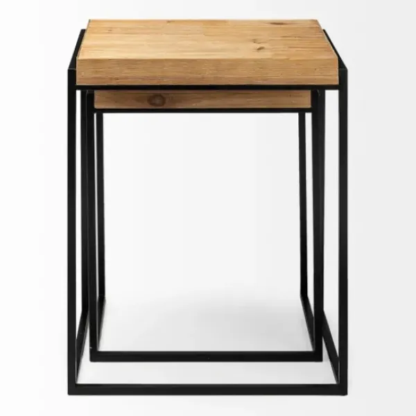 Accent & End Tables-Kirkland's Home Light Wood Nesting Accent Tables, Set Of 2 Tan/Black