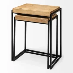 Accent & End Tables-Kirkland's Home Light Wood Nesting Accent Tables, Set Of 2 Tan/Black