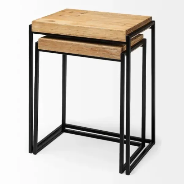 Accent & End Tables-Kirkland's Home Light Wood Nesting Accent Tables, Set Of 2 Tan/Black