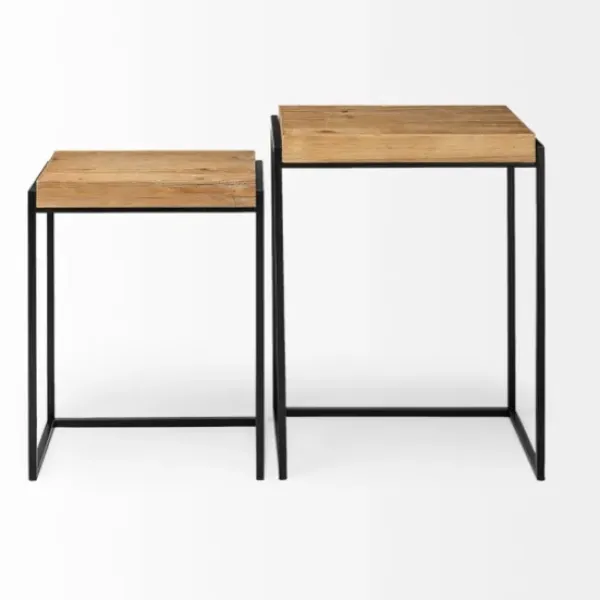 Accent & End Tables-Kirkland's Home Light Wood Nesting Accent Tables, Set Of 2 Tan/Black