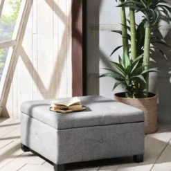 Benches & Ottomans-Kirkland's Home Lila Tufted Charcoal Storage Ottoman Gray
