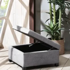 Benches & Ottomans-Kirkland's Home Lila Tufted Charcoal Storage Ottoman Gray