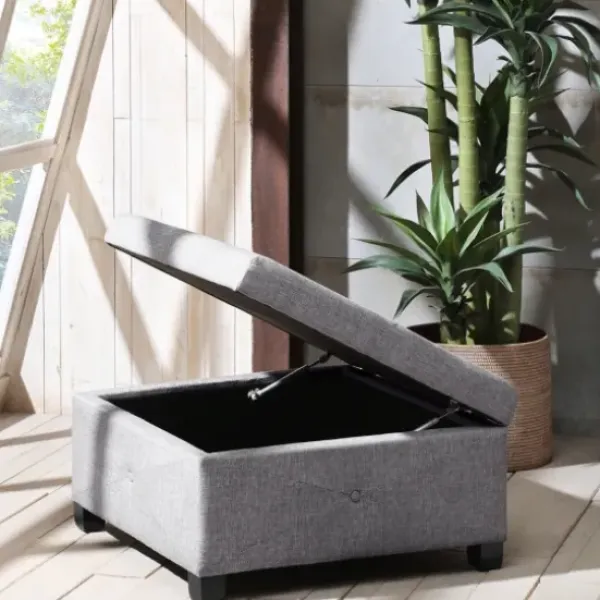 Benches & Ottomans-Kirkland's Home Lila Tufted Charcoal Storage Ottoman Gray