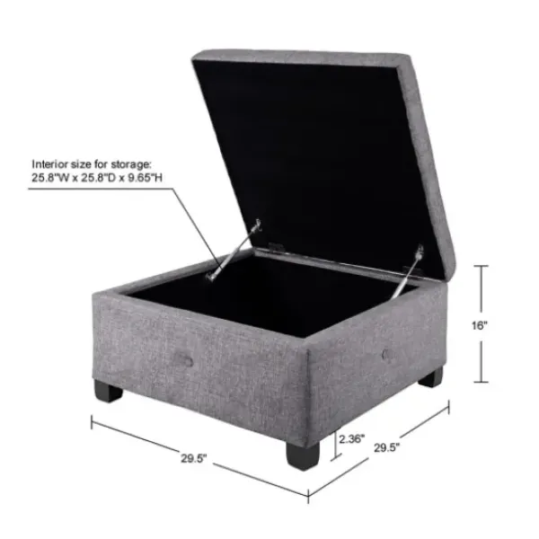 Benches & Ottomans-Kirkland's Home Lila Tufted Charcoal Storage Ottoman Gray
