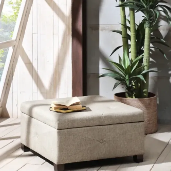 Benches & Ottomans-Kirkland's Home Lila Tufted Sand Storage Ottoman Tan
