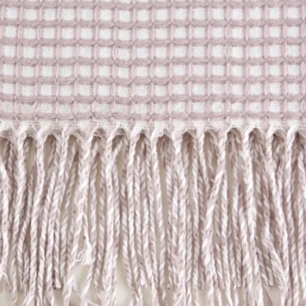 Blankets & Throws-Kirkland's Home Lilac And White Waffle Knit Fringe Throw Pink