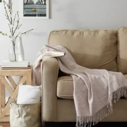 Blankets & Throws-Kirkland's Home Lilac And White Waffle Knit Fringe Throw Pink