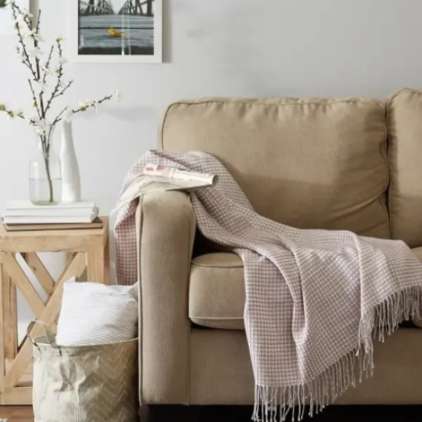 Blankets & Throws-Kirkland's Home Lilac And White Waffle Knit Fringe Throw Pink