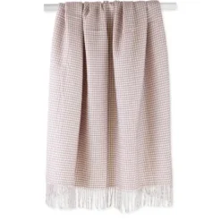 Blankets & Throws-Kirkland's Home Lilac And White Waffle Knit Fringe Throw Pink