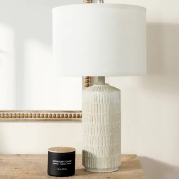 Table Lamps-Kirkland's Home Line Textured Whitewash Table Lamp Ivory