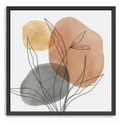 Framed Art-Kirkland's Home Linear Leaf Trio Framed Canvas Art Print White/Gray/Orange