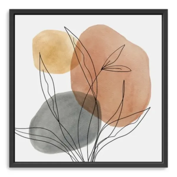 Framed Art-Kirkland's Home Linear Leaf Trio Framed Canvas Art Print White/Gray/Orange