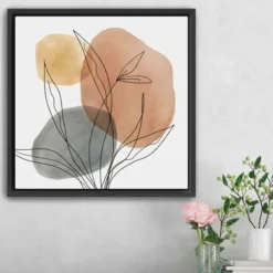 Framed Art-Kirkland's Home Linear Leaf Trio Framed Canvas Art Print White/Gray/Orange