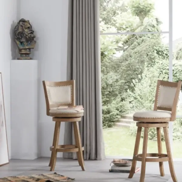 Bar Stools & Counter Height Stools-Kirkland's Home Linen And Driftwood Nailhead Swivel Bar Stool Brown