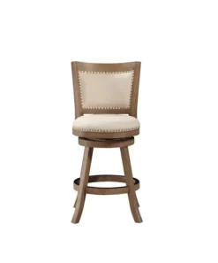 Bar Stools & Counter Height Stools-Kirkland's Home Linen And Driftwood Nailhead Swivel Counter Stool Ivory