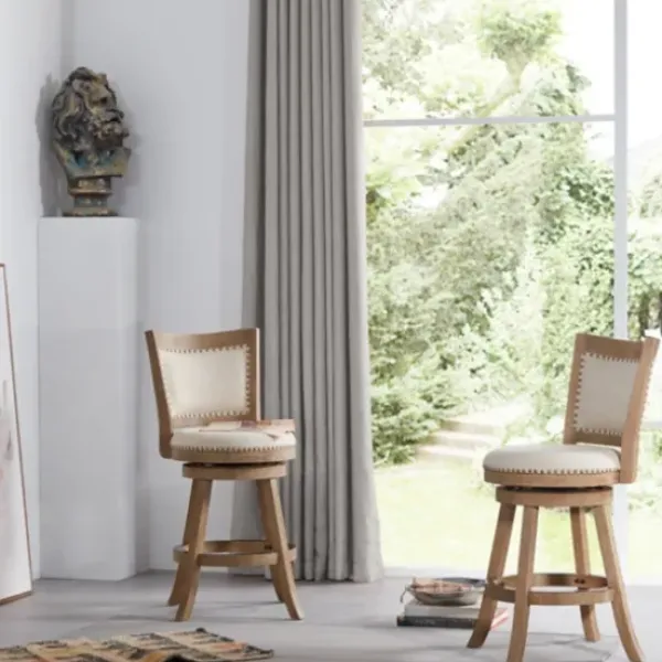 Bar Stools & Counter Height Stools-Kirkland's Home Linen And Driftwood Nailhead Swivel Counter Stool Ivory