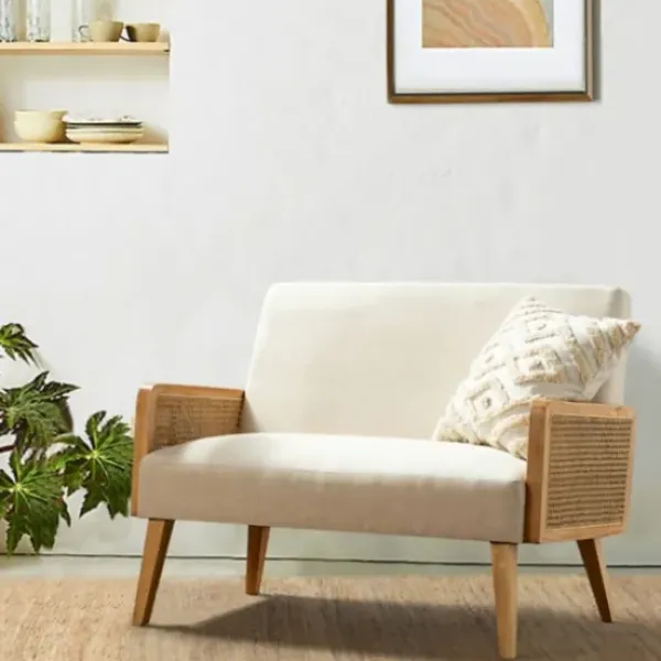 Sofas & Loveseats-Kirkland's Home Linen And Rattan Loveseat Ivory