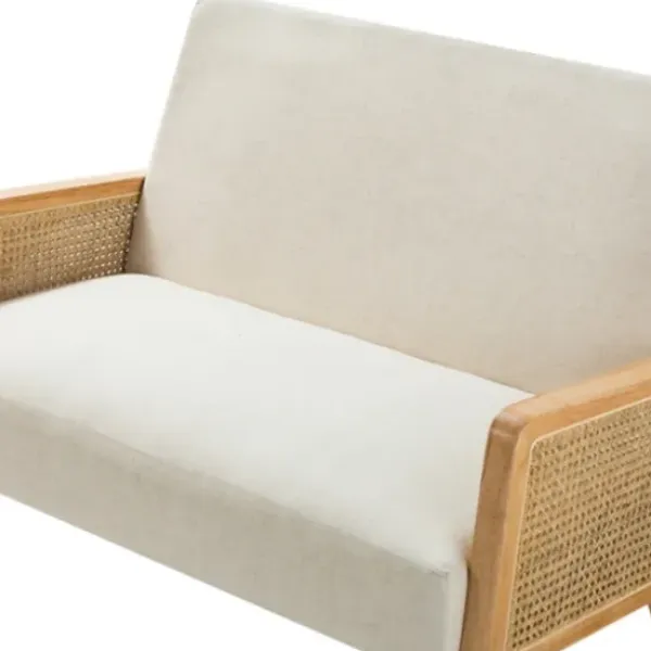 Sofas & Loveseats-Kirkland's Home Linen And Rattan Loveseat Ivory