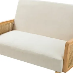 Sofas & Loveseats-Kirkland's Home Linen And Rattan Loveseat Ivory