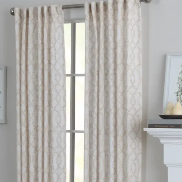 Curtains & Drapes-Kirkland's Home Linen Braided Top Curtain Panel Set, 84 In. White