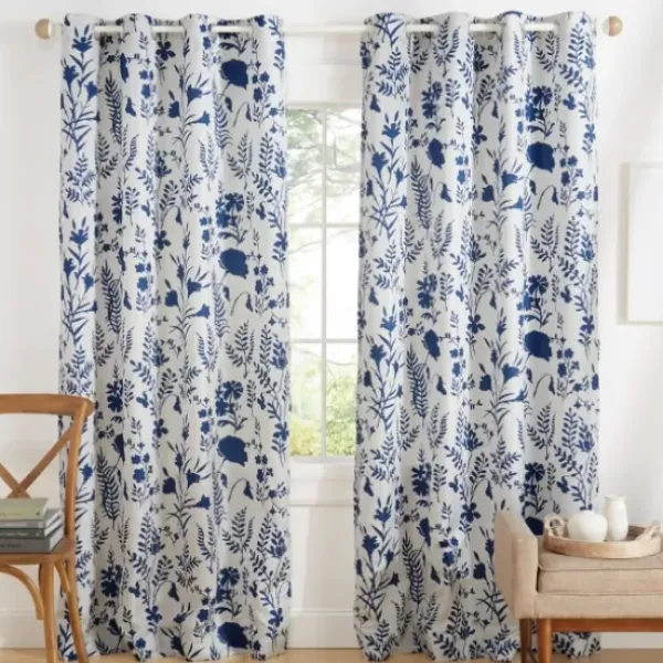 Curtains & Drapes-Kirkland's Home Linen Button And Stripe Curtain Panel Set, 95 In. Tan/White