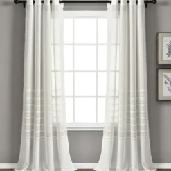 Curtains & Drapes-Kirkland's Home Linen Button And Stripe Curtain Panel Set, 84 In. Tan/White