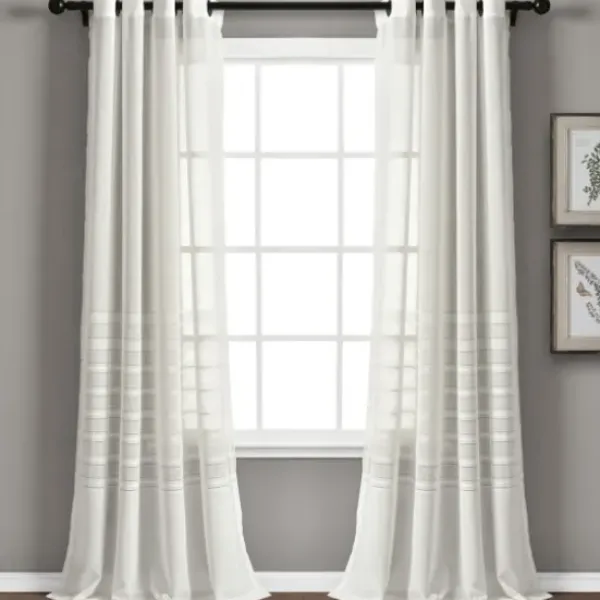Curtains & Drapes-Kirkland's Home Linen Button And Stripe Curtain Panel Set, 84 In. Tan/White