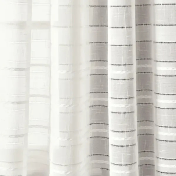 Curtains & Drapes-Kirkland's Home Linen Button And Stripe Curtain Panel Set, 84 In. Tan/White