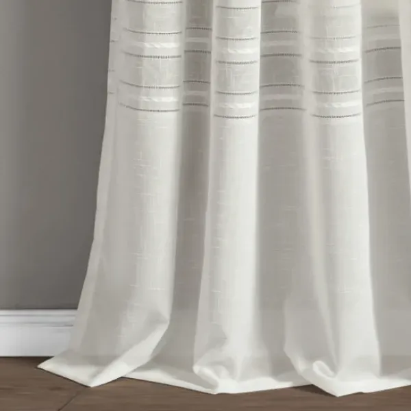 Curtains & Drapes-Kirkland's Home Linen Button And Stripe Curtain Panel Set, 84 In. Tan/White