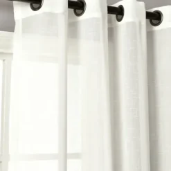 Curtains & Drapes-Kirkland's Home Linen Button And Stripe Curtain Panel Set, 84 In. Tan/White