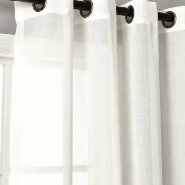 Curtains & Drapes-Kirkland's Home Linen Button And Stripe Curtain Panel Set, 84 In. Tan/White