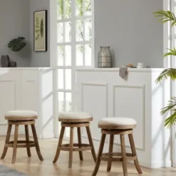 Bar Stools & Counter Height Stools-Kirkland's Home Linen Driftwood Finish Swivel Counter Stool Tan