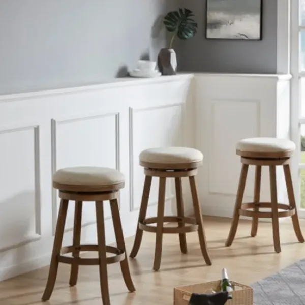 Bar Stools & Counter Height Stools-Kirkland's Home Linen Driftwood Finish Swivel Bar Stool Tan