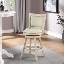 Bar Stools & Counter Height Stools-Kirkland's Home Linen Nailhead Trim Counter Stool, 38 In. Ivory
